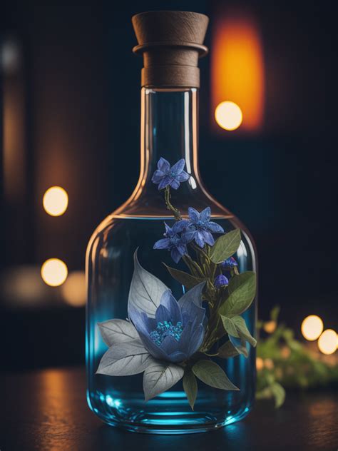 Premium Free Ai Images Magic Elixir Bottle From Carved Glass Decorated With Flowers And Gems