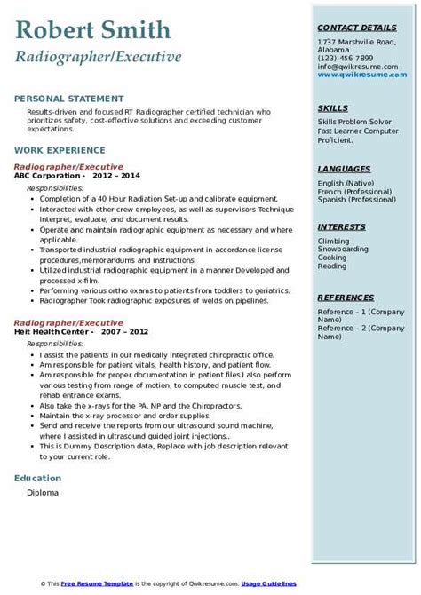 Radiographer Resume Samples | QwikResume