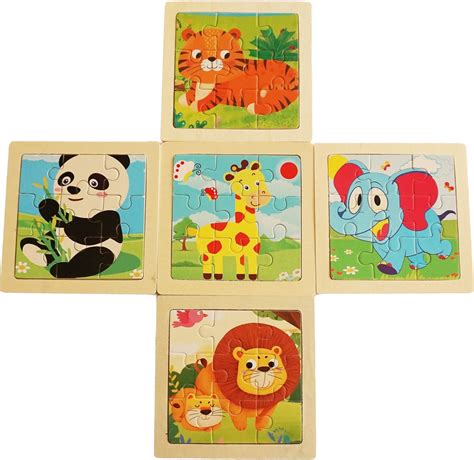 Houten Puzzel X Delig Leeuw Tijger Panda Olifant Giraffe X