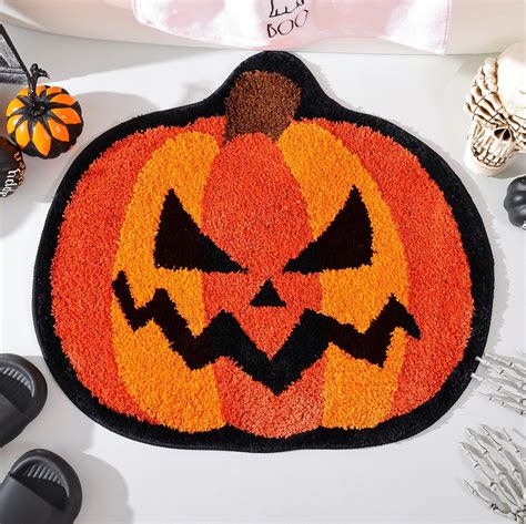 Amazon TRUEDAYS Halloween Bath Mat Cute Fall Orange Pumpkin