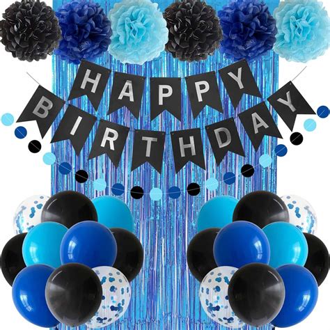 Ansomo Blue And Black Happy Birthday Party Decorations For Boy Men