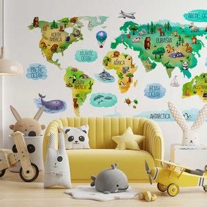 Educational Kids World Map Wall Decal for Nursery - Etsy