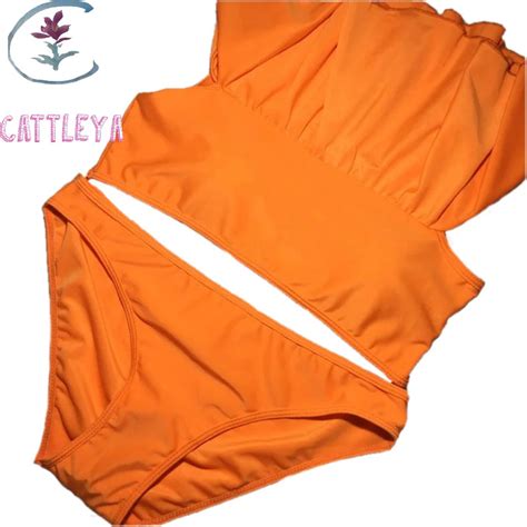 CATTLEYA Orange White Black Off Shoulder Ruffled Bikini Set Strapless Swimsuit Swimwear
