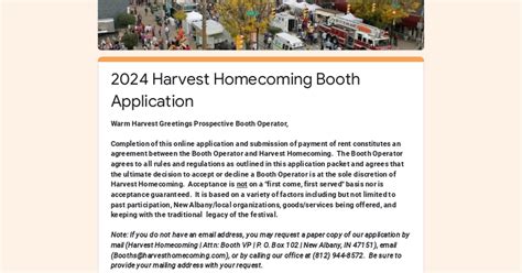 2024 Harvest Homecoming Booth Application