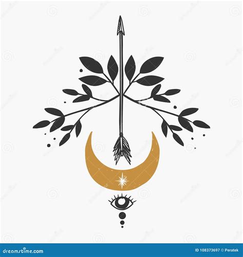 Arrows And Moon Vector Hand Drawn Illustration On White Background