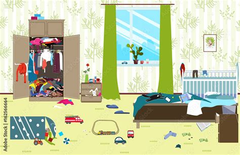 Messy room where young family with little baby lives. Untidy room ...