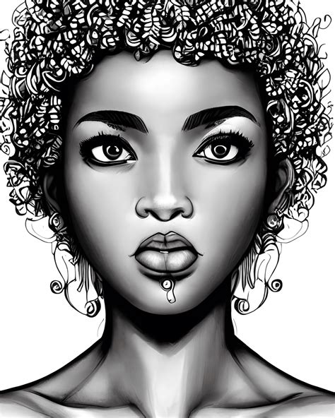 Black And White Coloring Page Black Bombshell African American Woman · Creative Fabrica