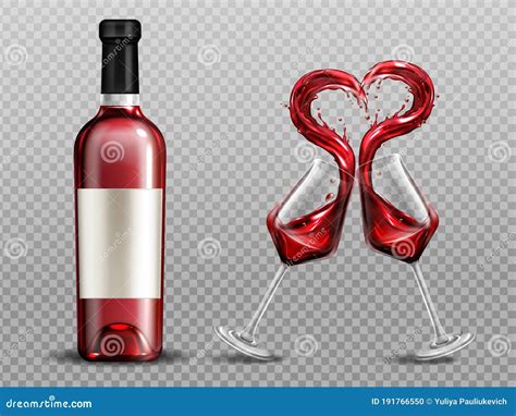 Red Wine Heart Splash In Wineglasses And Bottle Stock Vector Illustration Of Clink Heart