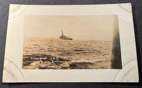 Wwi Real Photo Postcard Sinking Of Hms Britannia British Navy