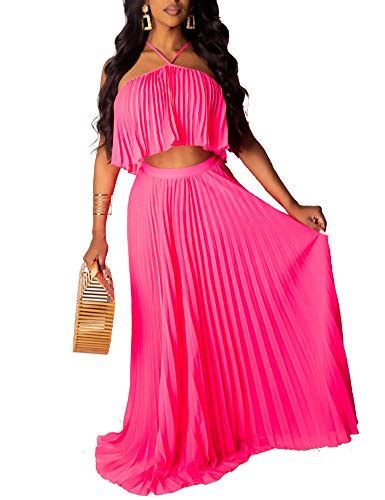 Crop Top Maxi Skirt Set Sexy Summer Beach Chiffon 2 Piece Outfit Dress