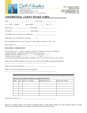 Fillable Online Confidential Client Intake Form Name Todays Date Sex