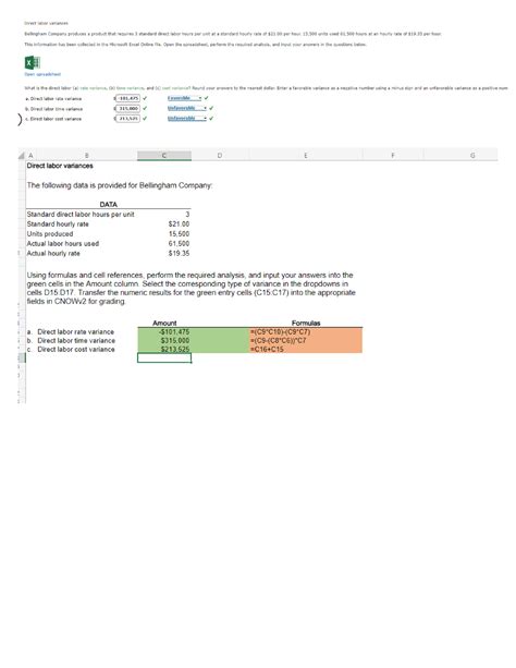 ACC 202 BE 09 02 Excel Algo Direct Labor Variances Bellingham Company