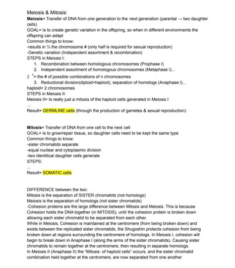 Chapter Notes 7 - Mitosis, Meiosis, and probabilities. - BIO 375 - Studocu 