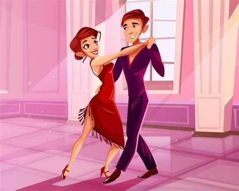 Free Vector Couple Dancing In Ballroom Illustration Of Tango Dancer Man And Woman In Red Dress