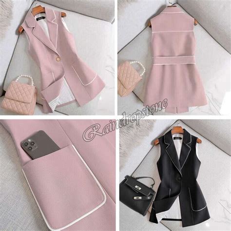 Office Lady Pink Long Vest Women Single Button Slim Waistcoat V Neck