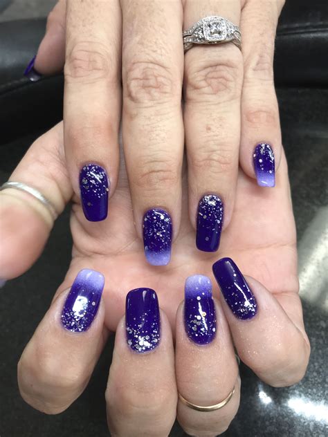 Purple Dip Powder Nails With Ombré And Glitter Dip Powder Polish Powder Nails Purple Nails