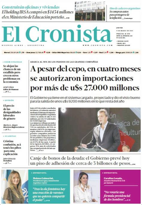 Periódico El Cronista Comercial Argentina Periódicos De Argentina Edición De Jueves 9 De