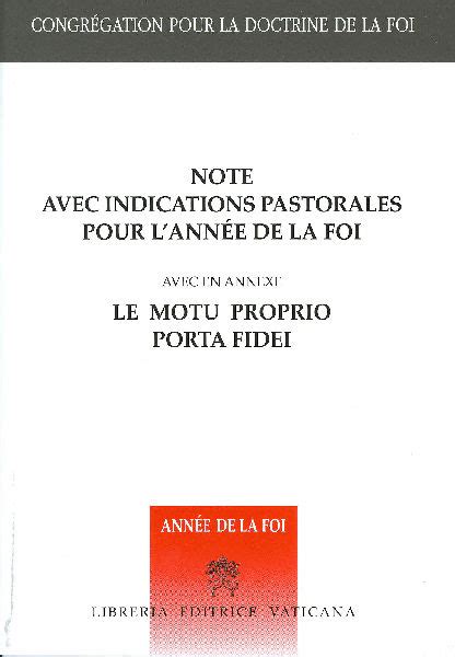 Note Avec Indications Pastorales Pour L Ann E De La Foi Motu Proprio