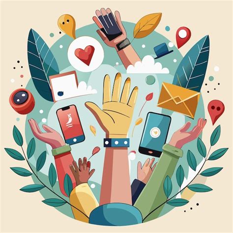 Colorful Illustration Of Hands Holding Smartphones And Messages