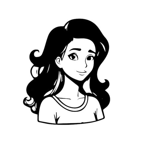 Cute Doodle Woman With Long Hair Premium AI Generated Vector