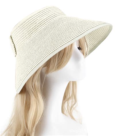 Nrmvnmi Sun Visor Hats For Women Wide Brim Straw Roll Up Ponytail