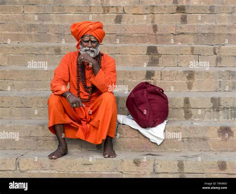 Portrait Of A Sadhu Holy Man On The Ghats Of River Ganges Varanasi