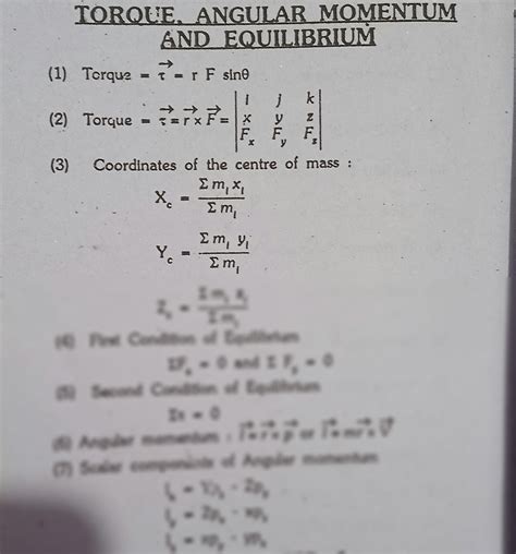 SOLUTION: Torque angular momentum and equilibrium formula sheet - Studypool