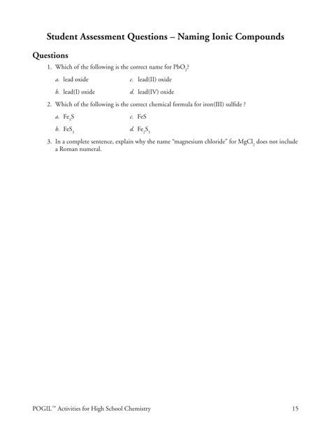 Naming Ionic Compounds Pogil Answers