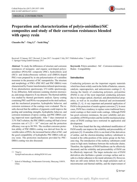 Preparation And Characterization Of Poly O Anisidine Sic Composites