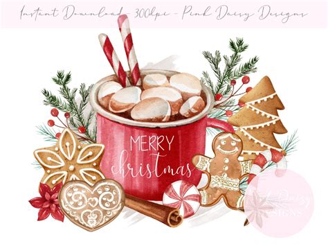 Red Christmas Hot Cocoa Mug PNG Christmas Clipart Christmas Card PNG Design Instant Digital