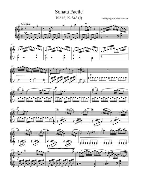 Piano Sonata No 16 In C Major K 545 Wolfgang Amadeus Mozart Sheet