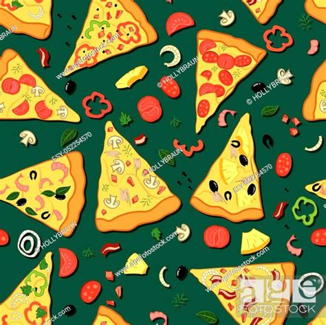 Seamless Texture Vector Color Image Of A Pizza Slices With Various