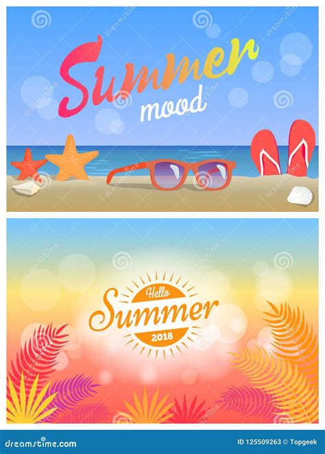 Summer Mood Hello Summertime 2018 Bright Posters Stock Vector