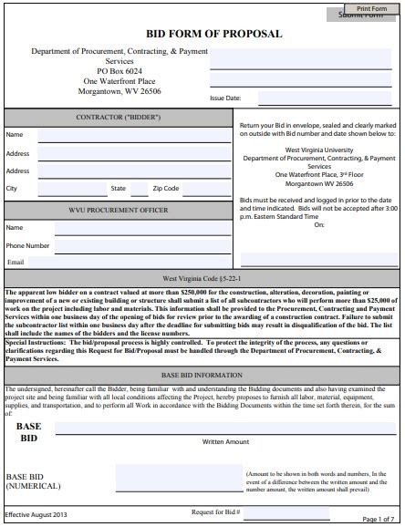 Printable Construction Proposal Template