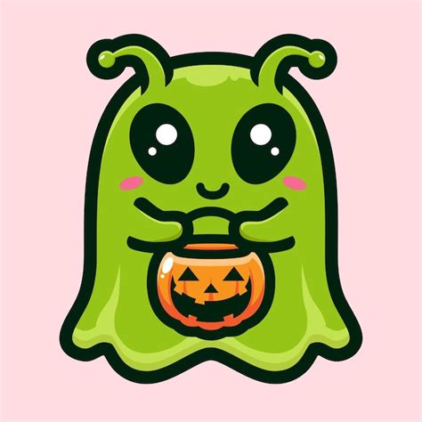 Premium Vector | Cute alien ghost celebrating halloween