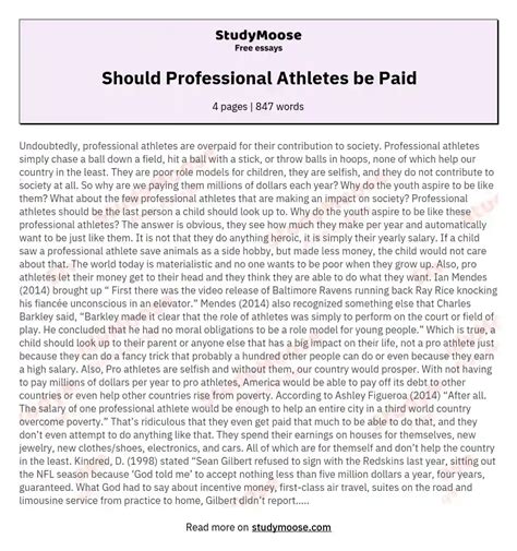 Should Professional Athletes Be Paid Free Essay Example