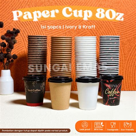 Promo ISI 50PCS Paper Cup 8 Oz 240ml Gelas Kertas Kopi Teh Polos Motif Tahan Panas Hot