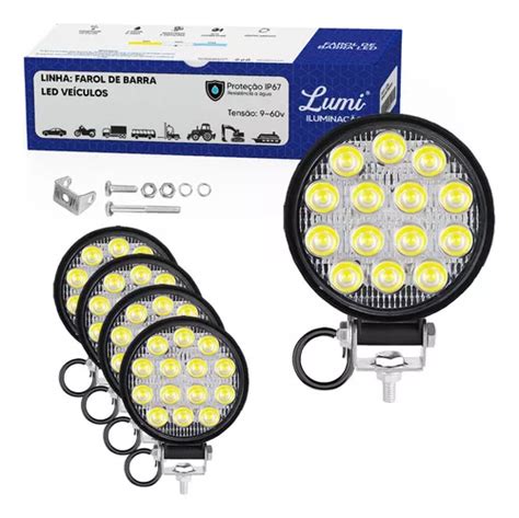 Kit 4 Refletor Holofote Luminaria Lumi Farol 9 Leds 12v 24v Cor Da