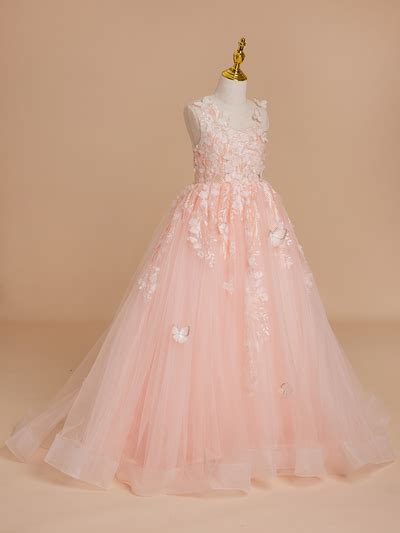 Ball Gown Princess Sleeveless Lace Satin Tulle Flower Girl Dresses