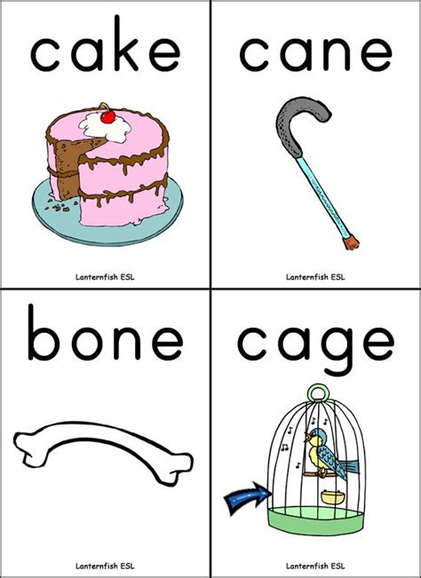 Four Different Pictures With Words That Say Cake Bone Cage And Hammer On Them