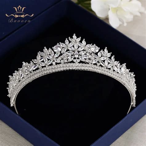 European Simple Sparkling Full Zircon Bridal Tiaras Crowns Plated