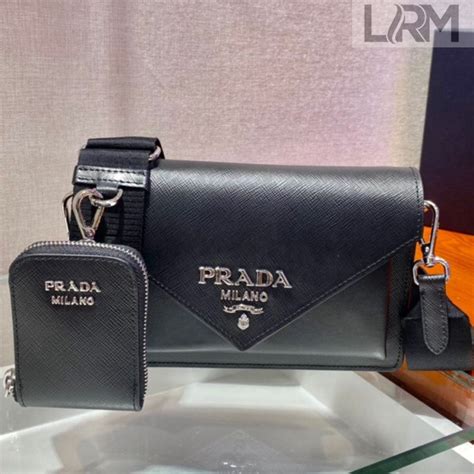 Prada Saffiano Leather Mini Envelope Bag Bp Black