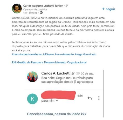 J Passou Da Idade Candidato Recusado Em Vaga Por Ter Anos