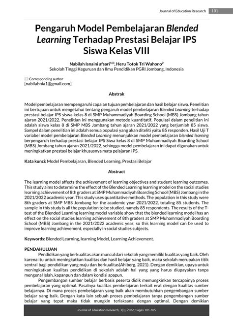 Pdf Pengaruh Model Pembelajaran Blended Learning Terhadap Prestasi