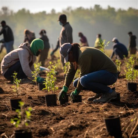 Grupo De Pessoas Plantando Rvores No Campo Imagem Premium Gerada Ia