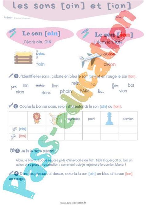 Confusion Entre Les Sons Oin Et Ion Cp Ce Exercices De