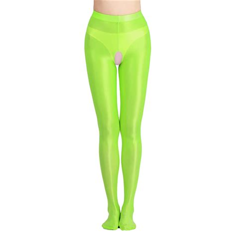 Silk Lubricating Oil Shiny Large Open Slip On Jumpsuit Pantyhose Sexy Lingerie For Women