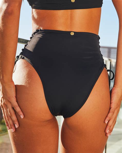 Kaiami Akira Tie High Waisted Bikini Bottom In Black Free Shipping Easy Returns City