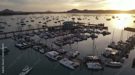 Aerial Drone View Of Chalong Pier During Sunrise In Phuket Thailand