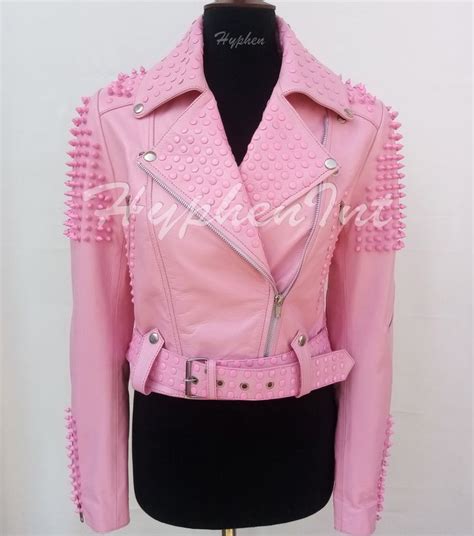 New Handmade Women Pink Full Spiked Studded Rock Punk Brando Stylish